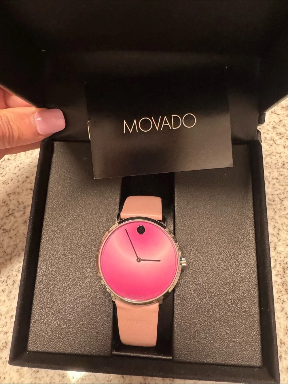 Movado Modern 47 Pink Gradient Dial Watch with Pale Pink Leather Strap